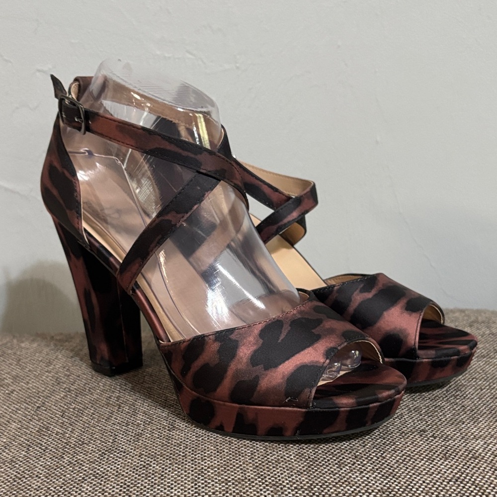 I.D. Required Leopard Print Strappy Heels, size 7 1/2M.